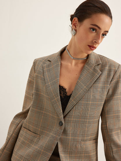 Checked Button Slit Blazer