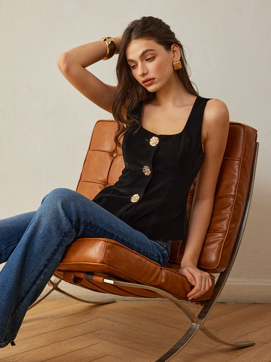 Velvet Metal-Button Vest