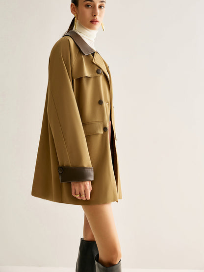 Contrast Binding Button Trench Coat