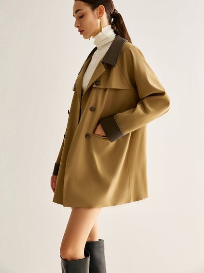 Contrast Binding Button Trench Coat