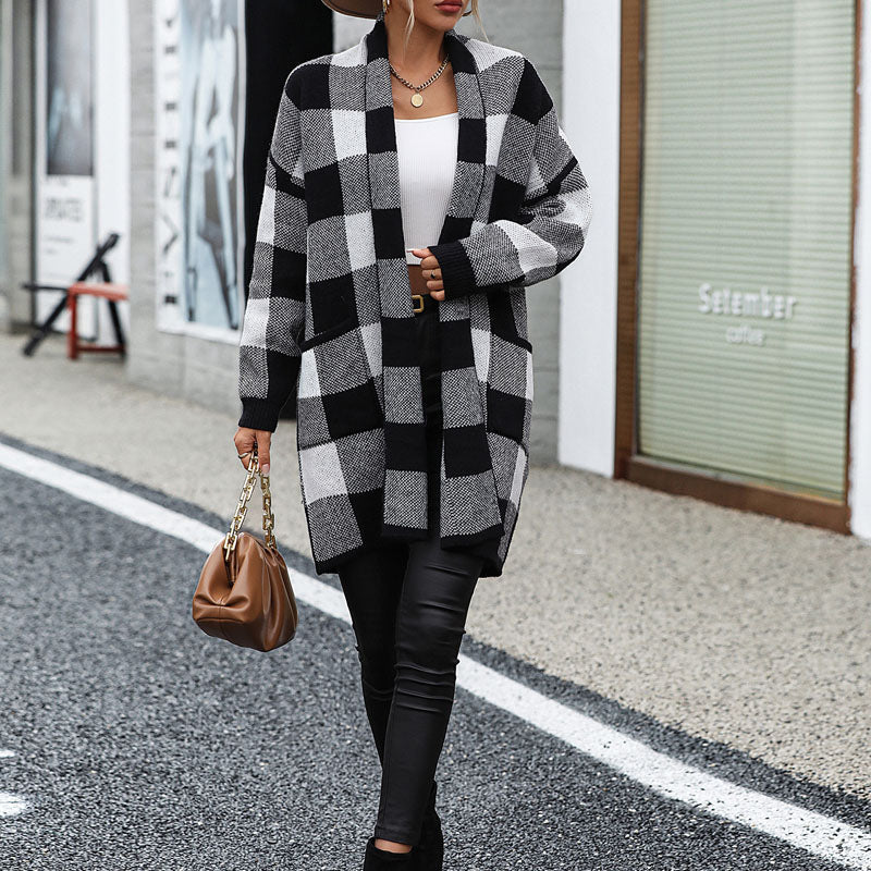 Casual Plaid Knitted Cardigan