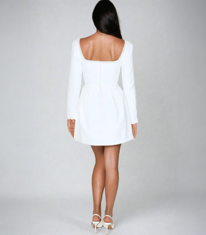 Caia - Elegant Pearl Long Sleeve Mini Dress