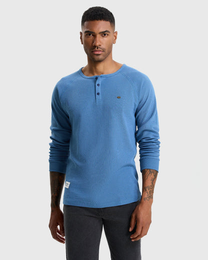 Waffle Henley Long Sleeve T-Shirt New