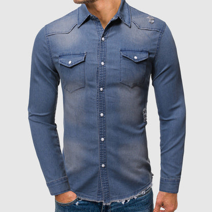 Destroyed Denim Slim Fit Shirt