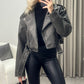 INES BLACK WASHED LEATHER CROPPED JACKET