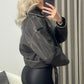 INES BLACK WASHED LEATHER CROPPED JACKET