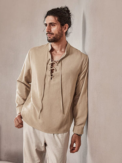 Casual Drawstring Linen Blend Shirt