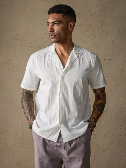 Classic Solid Cotton and Linen Casual Button Shirt