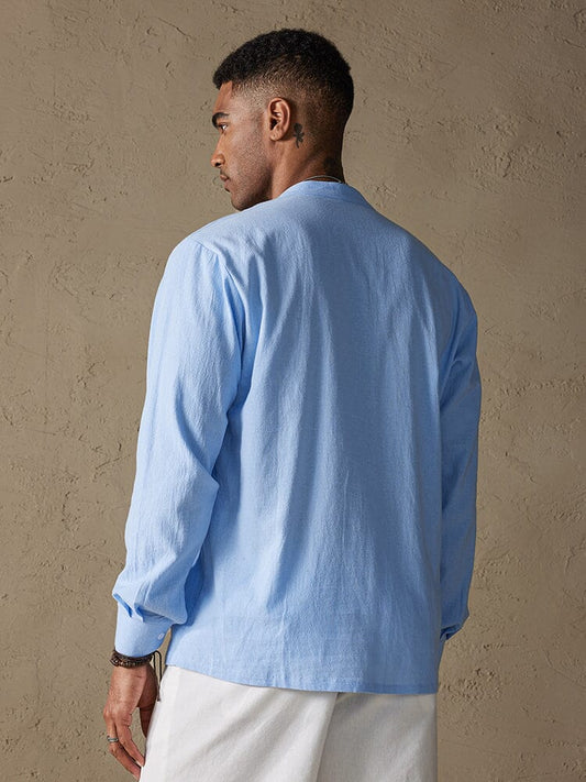 Linen V-neck Beach Long-sleeved Shirt