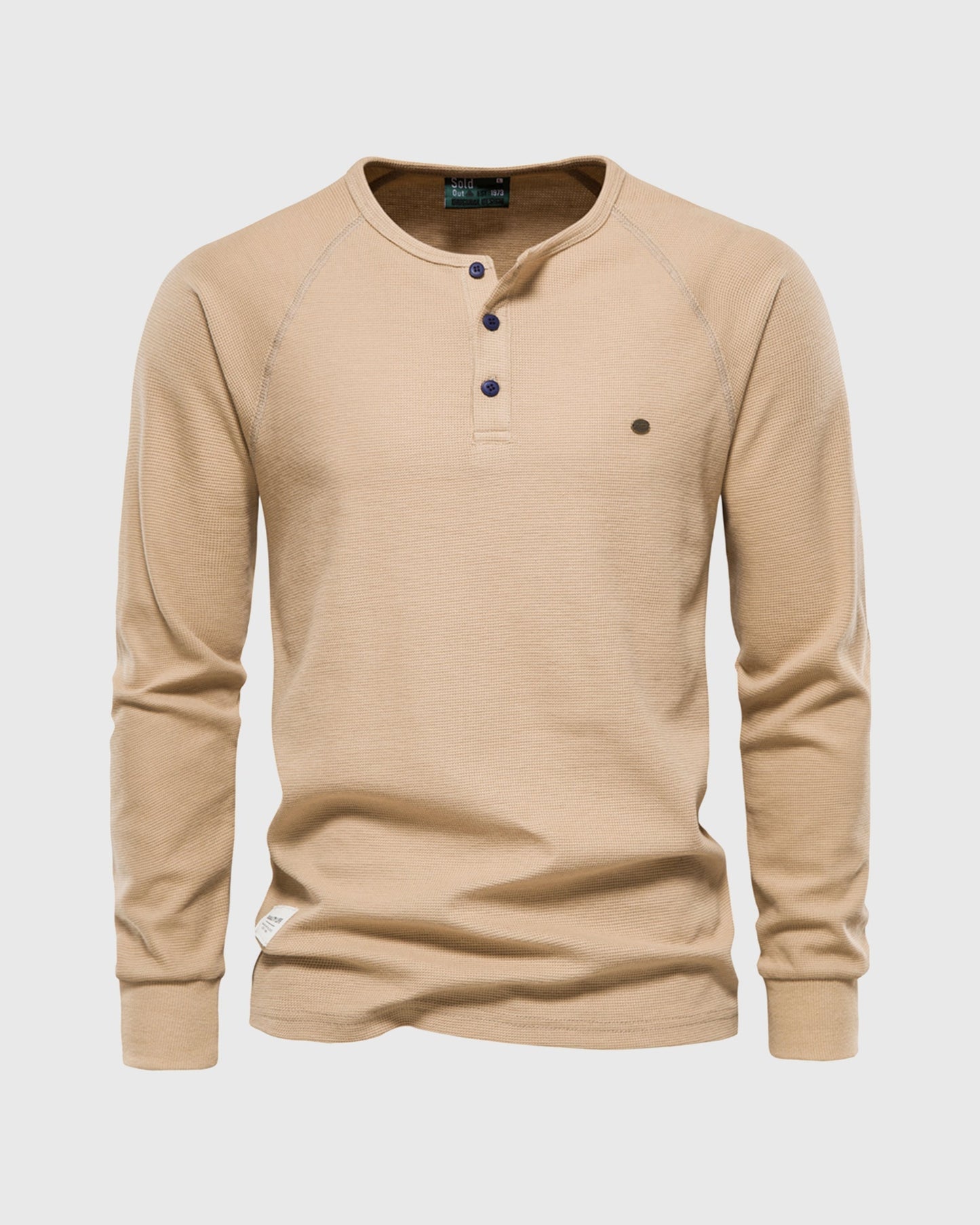 Waffle Henley Long Sleeve T-Shirt New