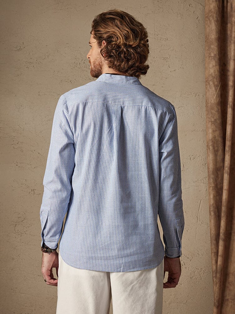 Cotton Linen Stripe Long Sleeve Shirts