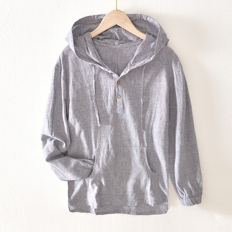 KINGS CROSS PINSTRIPE LINEN HOODIE