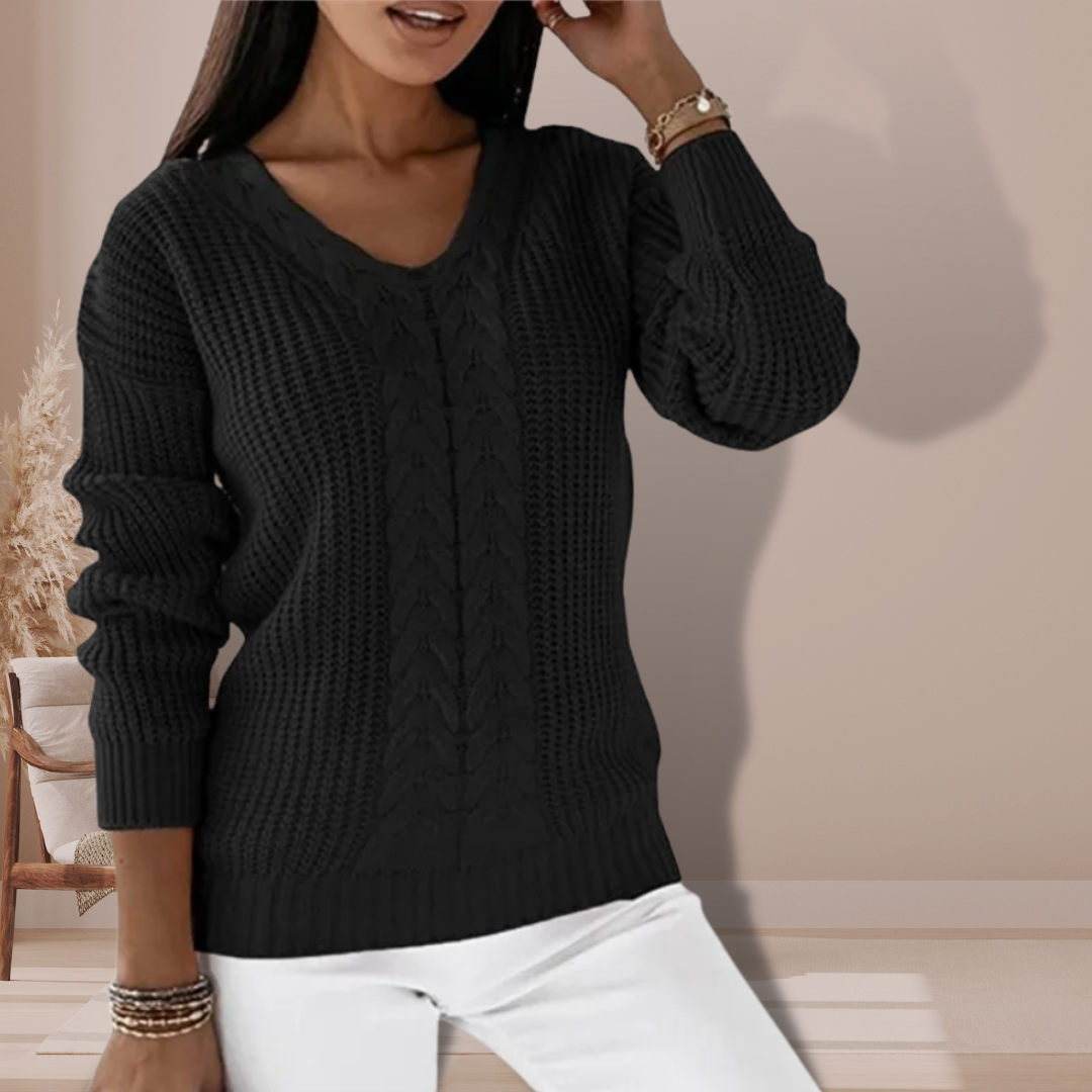 Ella | Cable-knit sweater with V-neck