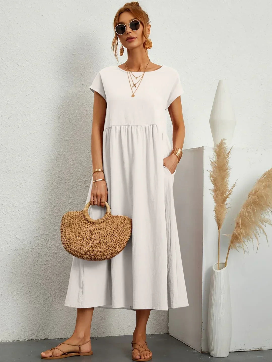 JACQUELINE | ELEGANT COTTON-BLEND CASUAL DRESS