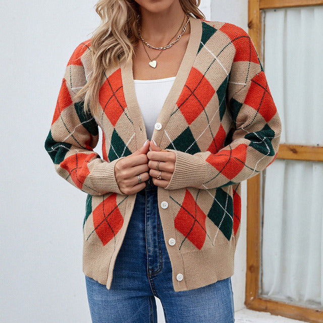 Casual Geometric Knitted Cardigan