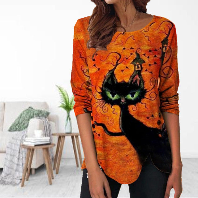 Cat Print Halloween Blouse