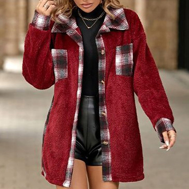 Warm Plaid Plush Coat