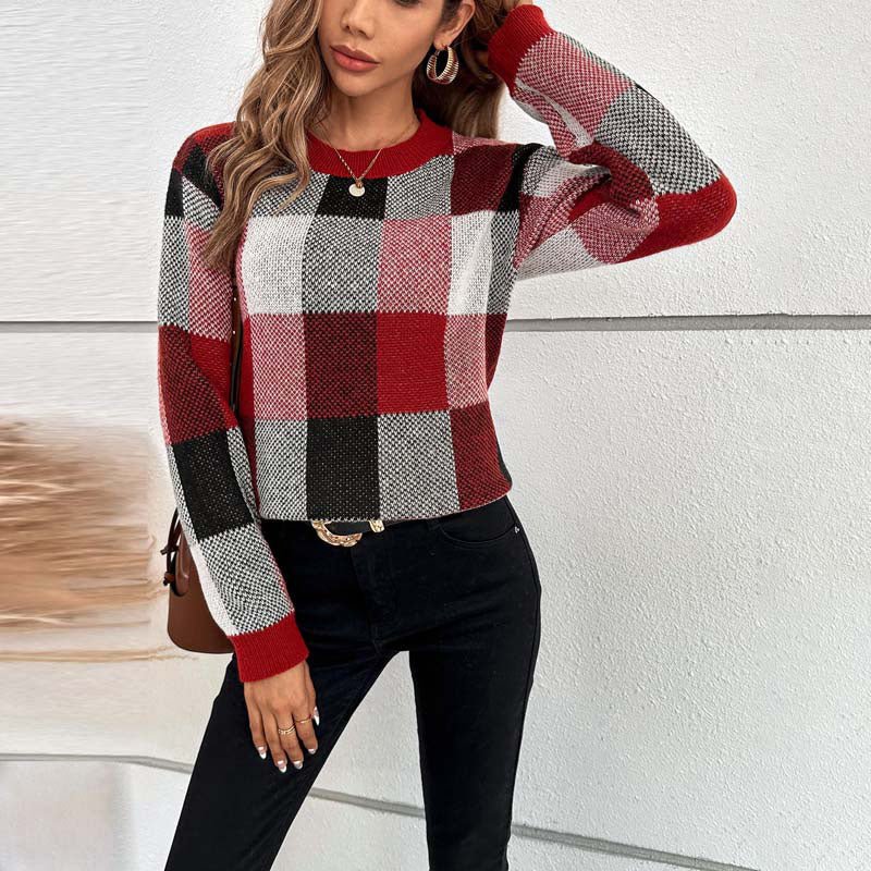 Casual Plaid Knit Sweater