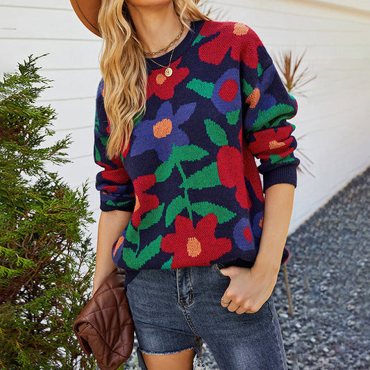 Casual Floral Knit Sweater