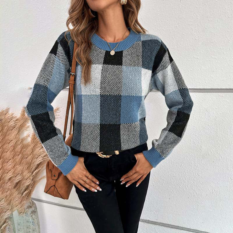 Casual Plaid Knit Sweater