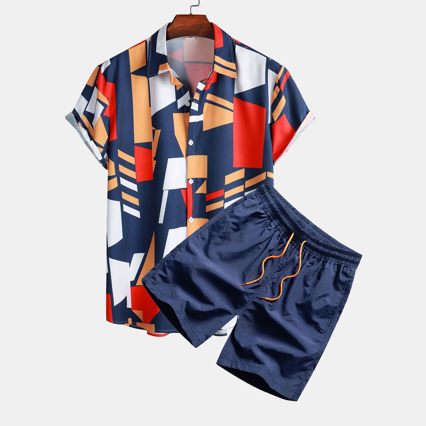 Buttoned Shirt and Swim Shorts with Geometric Print