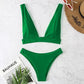 Solid Color 2 Piece Plunge Swimsuit