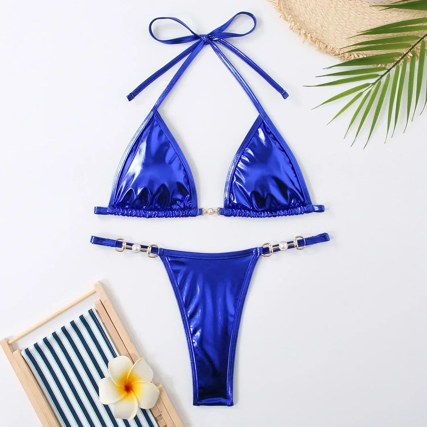 Metallic Triangle Thong Bikini