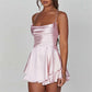 Women's Satin Short Romper Dress with Backless Design and Spaghetti Straps