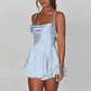 Women's Satin Short Romper Dress with Backless Design and Spaghetti Straps