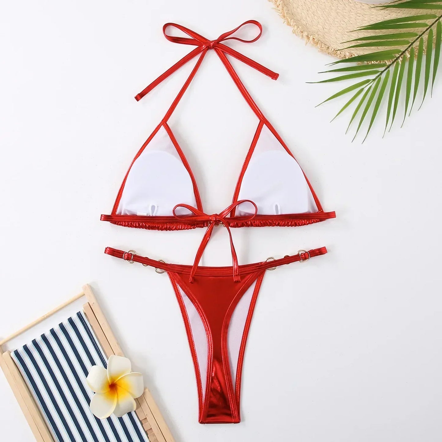 Metallic Triangle Thong Bikini