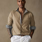 Coofandy Linen Style Long Sleeves Plaid Collar Shirt