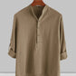 Stand Collar Cotton Linen Style Long Sleeve Shirt