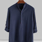 Stand Collar Cotton Linen Style Long Sleeve Shirt