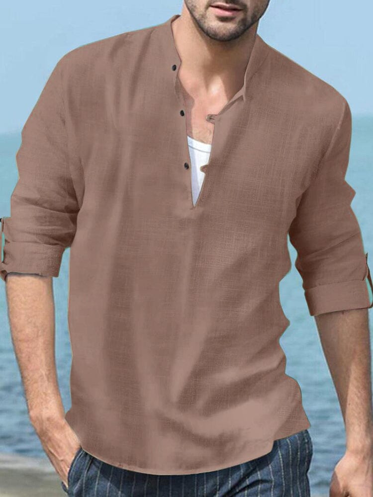 Linen Henry Long-sleeved Beach Shirt