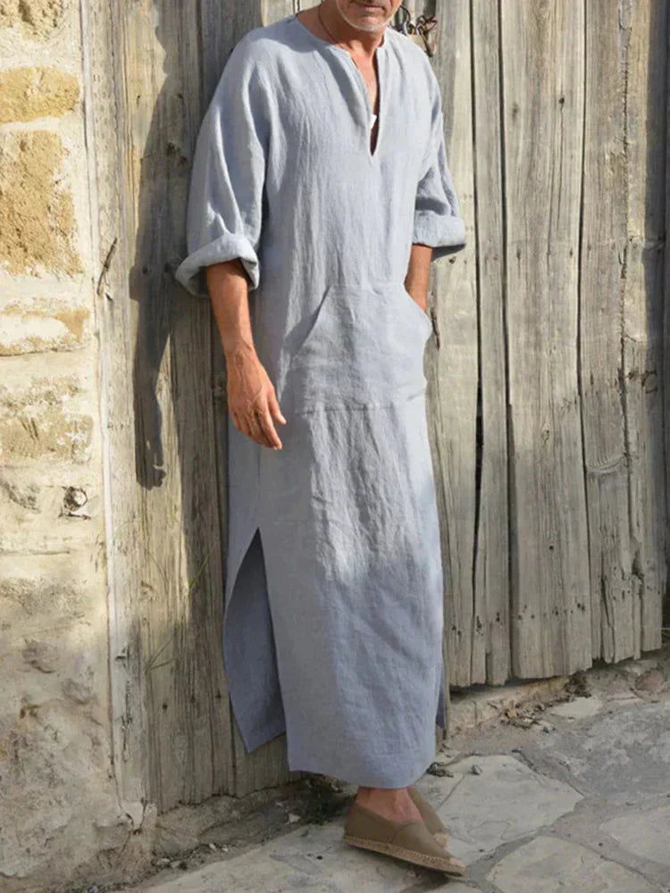 Linen One-Piece Hexagonal Pocket Long Shirt