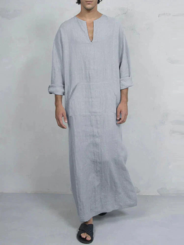 Linen One-Piece Hexagonal Pocket Long Shirt