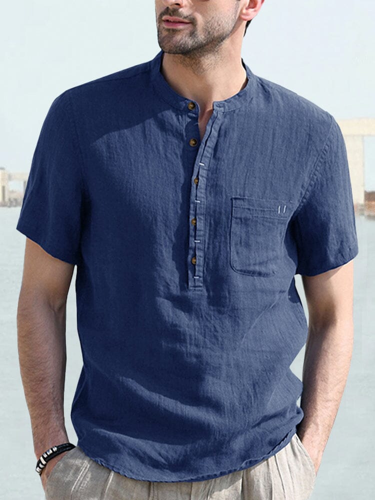 Casual Half Button Cotton Linen Shirt