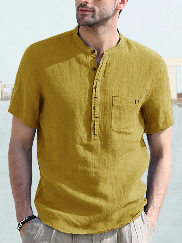 Casual Half Button Cotton Linen Shirt