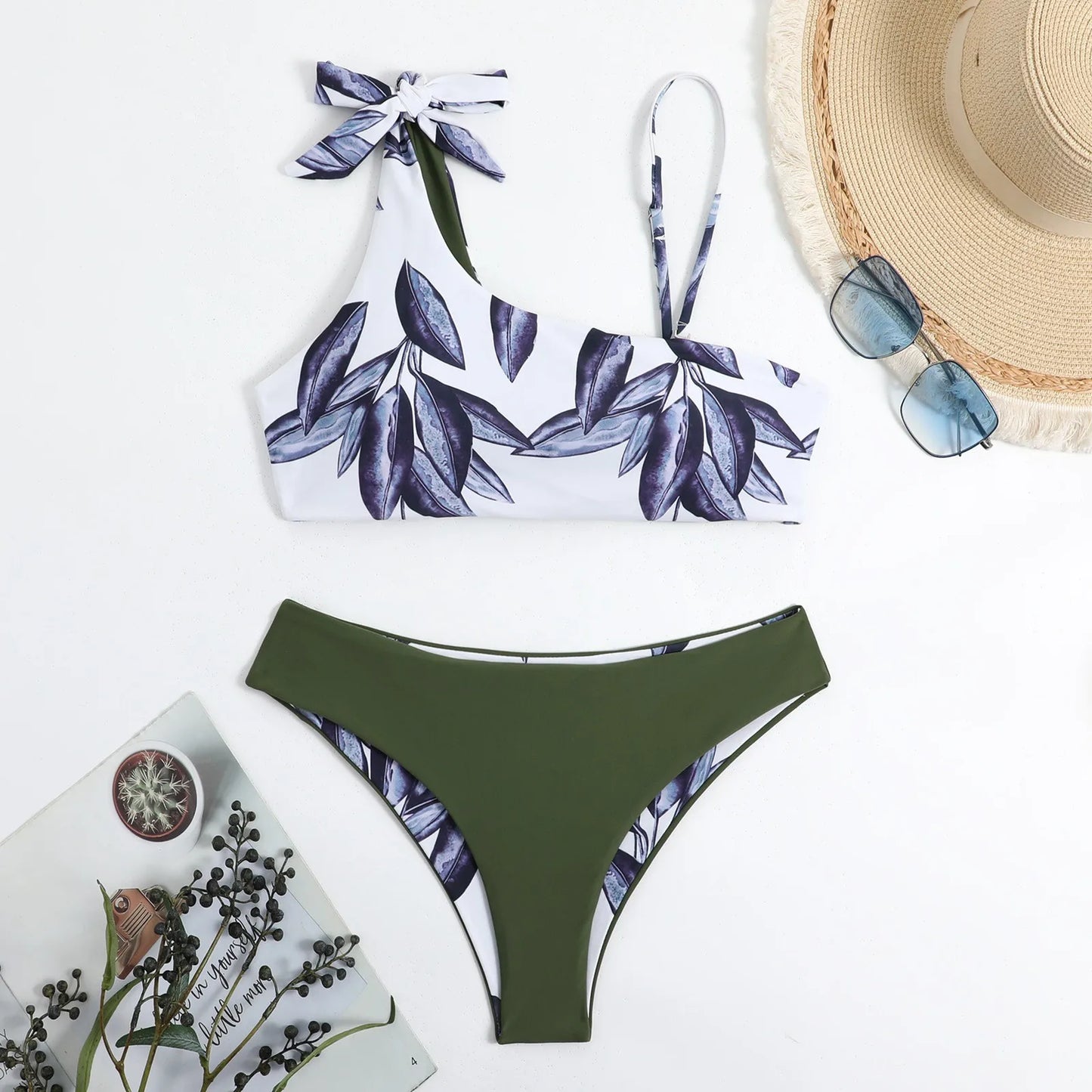 Mixed Shoulder Patterned Swimsuit