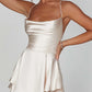 Women's Satin Short Romper Dress with Backless Design and Spaghetti Straps