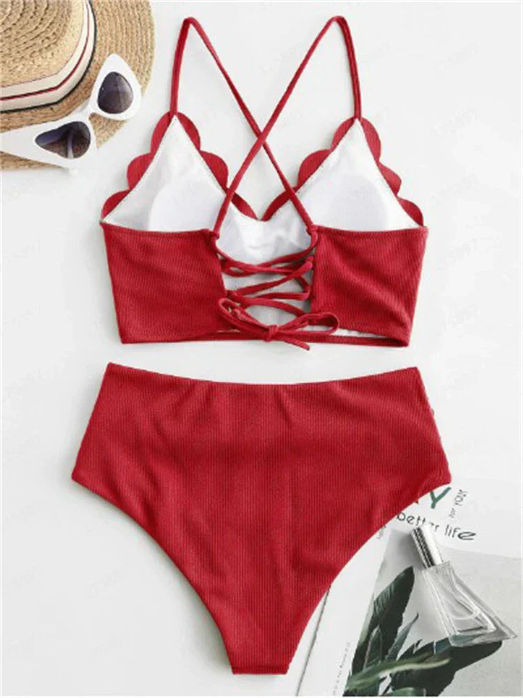 High Waist Scallop Top 2 Piece Swimsuit