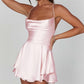 Women's Satin Short Romper Dress with Backless Design and Spaghetti Straps