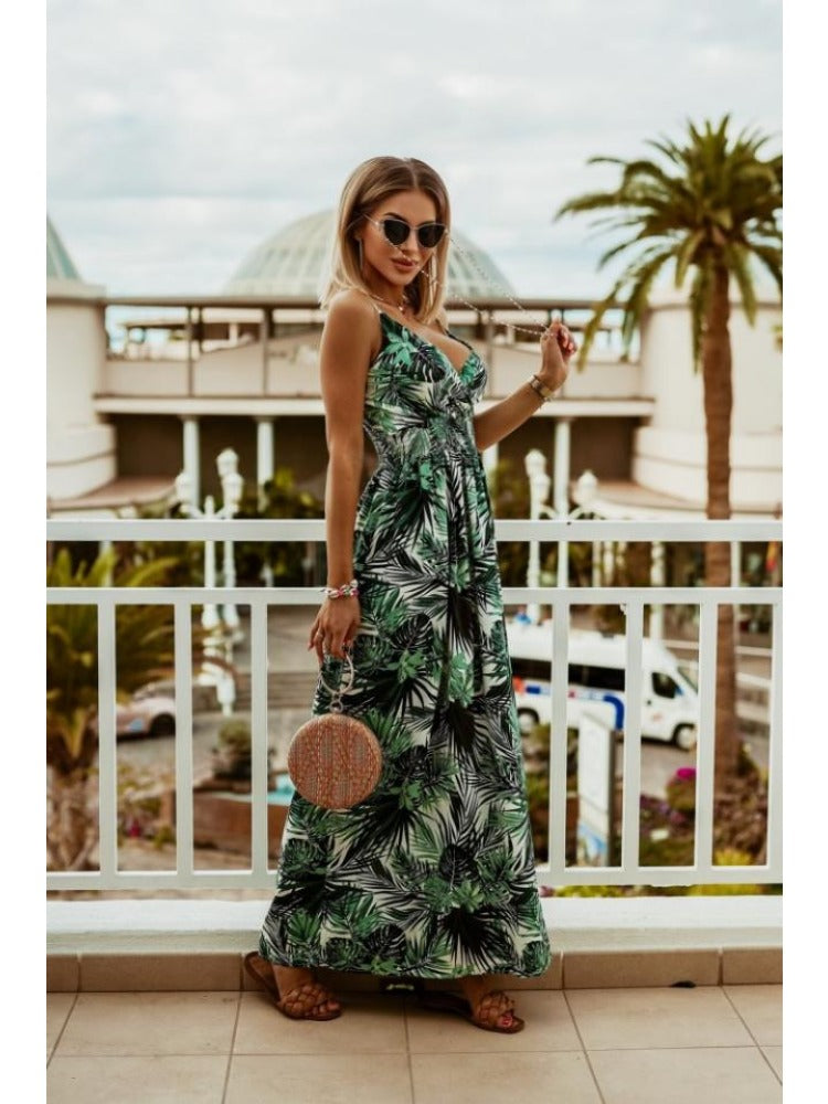 Floral Print Maxi Dress with Thin Straps