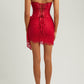 NAOMI - Red Lace Mesh Corset Drape Mini Dress