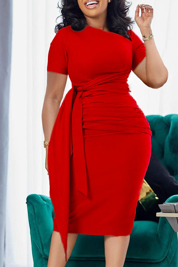 Asymmetrical Neck Tie Side Bodycon Dress