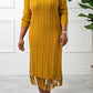 Cable Knit Fringe Trim Sweater Dress