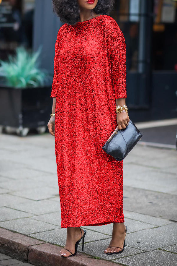 Glittery Sequin Drop Shoulder Dress