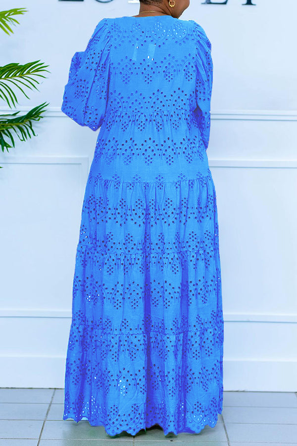 Stylish V-Neck Hollow Out Maxi Dress