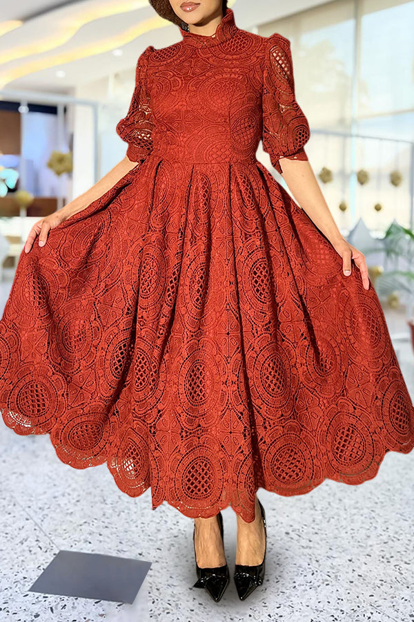 Elegant Puff Sleeve Lace Dress