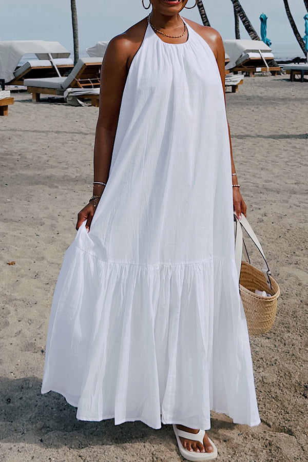 Vacation Halter Ruffle Hem Maxi Dress